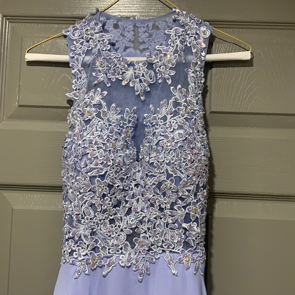 Lilac Lace Embellished Illusion Bodice Chiffon Gown